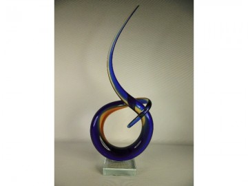 glassculptuur blauw/geel curl